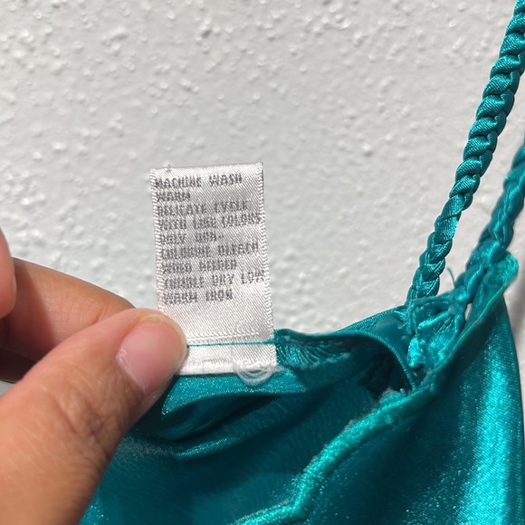 VTG LORD & TAYLOR Peacock Green Embroidered Floral Chemise Mini Slip Dress Large - Picture 12 of 14